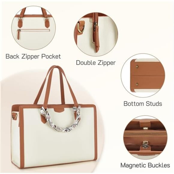 Laptop Tote Bag for Women 15.6 Inch Leather Work Bags Teacher Computer - Picture 6 of 6